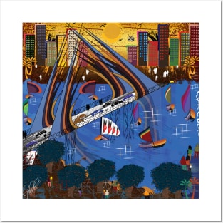 Landscape of a modern city in a abstract contemporary painting Posters and Art